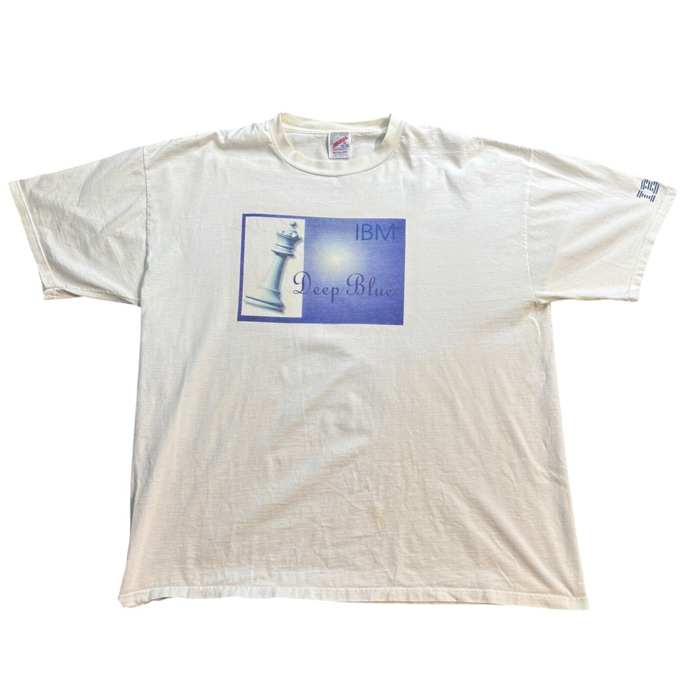 Vintage IBM Deep Blue Chess Computer T-Shirt XL White USA Tech Cyber Y2K Rare